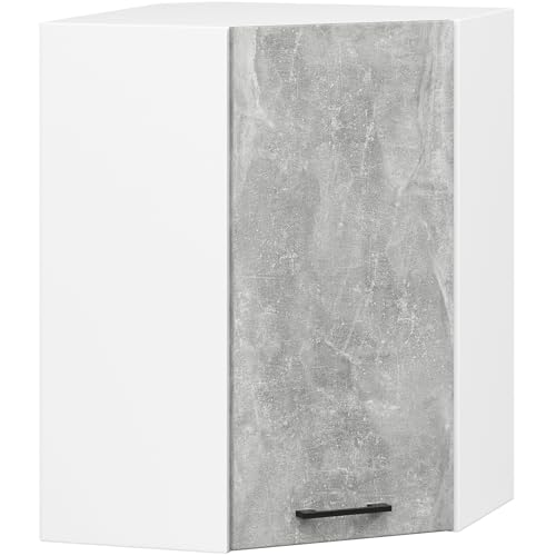 AKORD Küchen-Hängeschrank OLIWIA H720 60 cm | mit 1 Tür | Küchenschränke | Geräumig | Für eine kleine Küche | Für eine Küchenzeile | Als Teil eines Sets | B60 x H72 x T30 cm | 16,10 kg | Weiß & Beton von AKORD