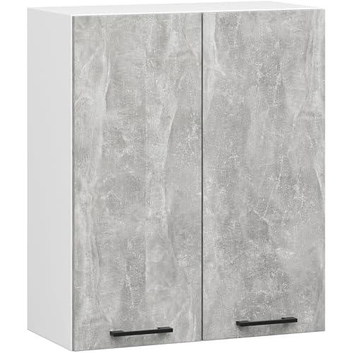 AKORD Küchen-Hängeschrank OLIWIA H720 60 cm | mit 2 Türen | Küchenschränke | Geräumig | Für kleine Küche | Für eine Küchenzeile | Als Teil eines Sets | B60 x H72 x T30 cm | 16,45 kg | Weiß & Beton von AKORD