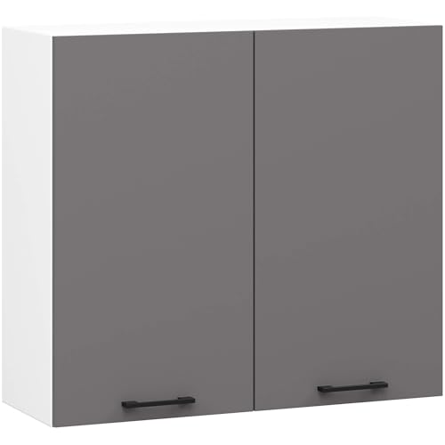 AKORD Küchen-Hängeschrank OLIWIA H720 80 cm mit 2 Türen | Küchenschränke | Geräumig | Für kleine Küche | Für eine Küchenzeile | Als Teil eines Sets | B80 x H72 x T30 cm | 21,10 kg | Weiß & Graphitgrau von AKORD