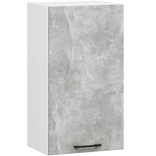 AKORD | Küchenhängeschrank - Oliwia H720 W40 | 2 Regalböden & 1 Tür Küche Schrank | Einbauküche Küchenzeile Küchenmöbel Küchenschränke | Laminierte Platte | 40 x 30 x 72 cm | Weiß & Beton von AKORD