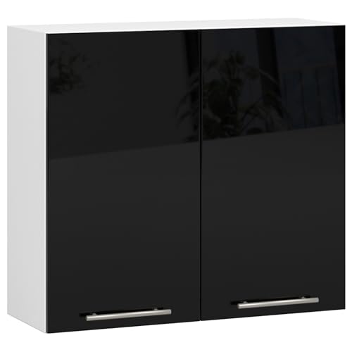 AKORD | Küchenhängeschrank - Oliwia W80 | 2 Regalböden & 2 Tür Küche Schrank | Einbauküche Küchenzeile Küchenmöbel Küchenschränke | Laminierte Platte | 80 x 30 x 72 cm | Weiß | Schwarz Glanz von AKORD