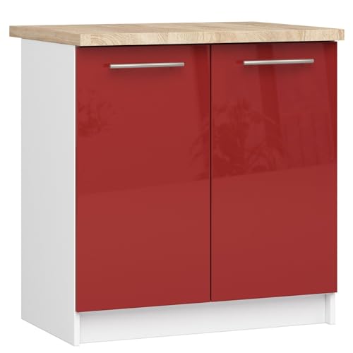 AKORD | Küchenschrank mit Arbeitsplatte - Oliwia S80 | Küchenunterschrank mit 2 Türen und 2 Einlegeböden | Unterschrank Küche 80 cm Breit | ABS-Kante 18 mm | 46 x 80 x 85 cm | Weiß & Rot Glanz AKORD | Küchenschrank mit Arbeitsplatte - Oliwia S80 | Küchenunterschrank mit 2 Türen und 2 Einlegeböden | Unterschrank Küche 80 cm Breit | ABS-Kante 18 mm | 46 x 80 x 85 cm | Weiß & Rot Glanz von AKORD