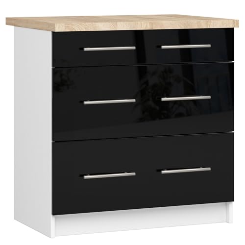 AKORD | Küchenschrank mit Arbeitsplatte - Oliwia S80 | Küchenunterschrank mit 3 Schubladen | Unterschrank Küche 80 cm Breit | ABS-Kante 18 mm | 46 x 80 x 85 cm | Weiß & Schwarz Glanz AKORD | Küchenschrank mit Arbeitsplatte - Oliwia S80 | Küchenunterschrank mit 3 Schubladen | Unterschrank Küche 80 cm Breit | ABS-Kante 18 mm | 46 x 80 x 85 cm | Weiß & Schwarz Glanz von AKORD