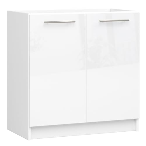 AKORD | Küchenschrank unter der Spüle - Oliwia S80 | Küchenunterschrank mit 2 Türen und 1 Einlegeböden | Unterschrank Küche 80 cm Breit | 46 x 80 x 82 cm | Weiß | Weiß glänzend von AKORD