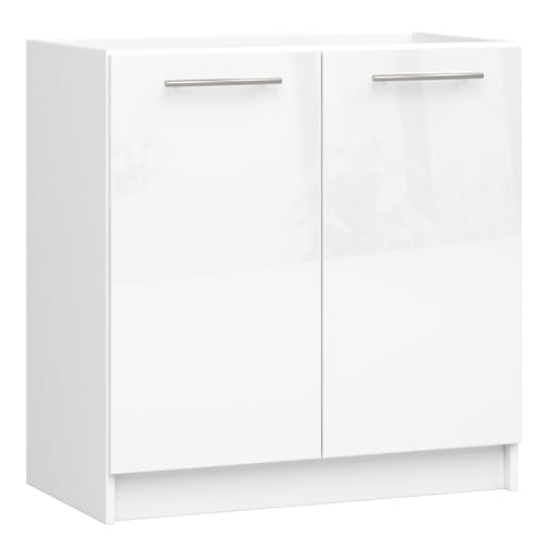 AKORD | Küchenschrank unter der Spüle - Oliwia S80 | Küchenunterschrank mit 2 Türen und 1 Einlegeböden | Unterschrank Küche 80 cm Breit | 46 x 80 x 82 cm | Weiß & Weiß glänzend von AKORD