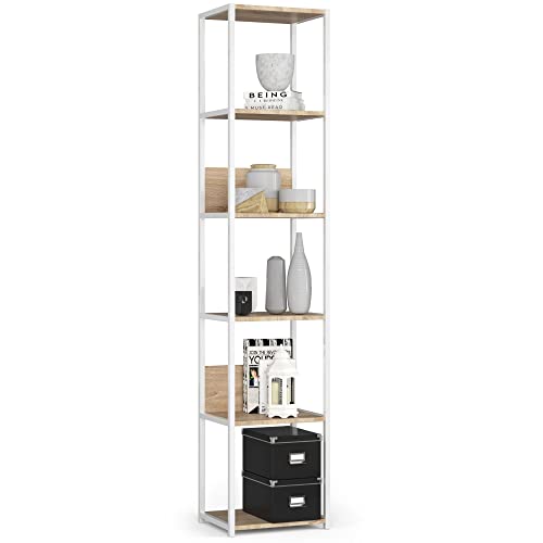 AKORD Industrielles Regal 40 cm | | Loft Bücherregal | Moderner Schrank | Bücher Regal | 6 Einlegeböden | Funktional Stabil | B40 x H192 x T32 cm | Gewicht 17,20 kg | Weiß/Sonoma Eiche von AKORD