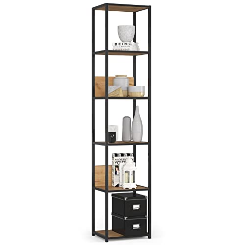 AKORD Industrielles Regal 40 cm | | Loft Bücherregal | Moderner Schrank | Bücher Regal | 6 Einlegeböden | Funktional Stabil | B40 x H192 x T32 cm | Gewicht 17,20 kg | Schwarz/Craft Eiche von AKORD