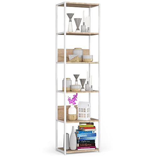 AKORD Industrielles Regal 50 cm | | Loft Bücherregal | Moderner Schrank | Bücher Regal | 6 Einlegeböden | Funktional Stabil | B50 x H192 x T32 cm | Gewicht 19,70 kg | Weiß/Sonoma Eiche von AKORD