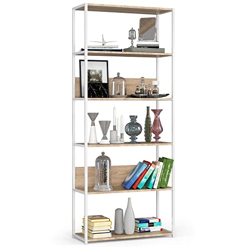 AKORD | Loft 80 cm Bücherregal | Moderner Schrank | Bücher Regal | 6 Einlegeböden | Für den Haushalt | Für das Büro | Hohe Qualität | Metallrahmen | Beschädigungssicher | Stabil | 24 Monate Garantie von AKORD