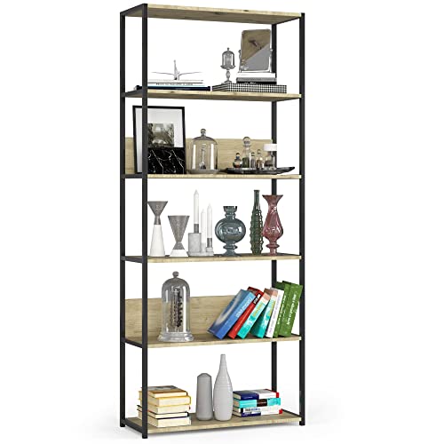 AKORD | Loft 80 cm Bücherregal | Moderner Schrank | Bücher Regal | 6 Einlegeböden | Für den Haushalt | Für das Büro | Hohe Qualität | Metallrahmen | Beschädigungssicher | Stabil | 24 Monate Garantie von AKORD