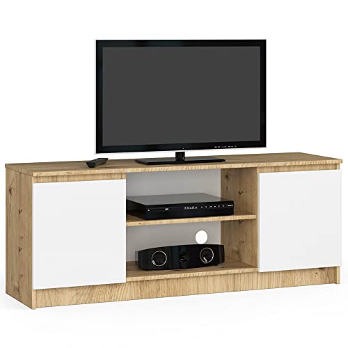 AKORD Low Board K-140 | TV-Shrank mit EIN offenes Regalfach | Fernsehkommode 2 Ablagen mit Türen Links und rechts | H55 x B140 x T40 cm | Gewicht 30 kg | Farbe: Eiche Artisan von AKORD