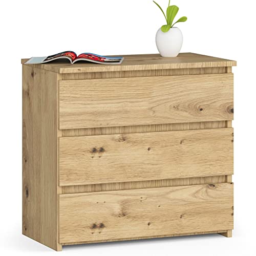 AKORD Nachttisch Kommode CL-3 mit 3 Schubladen | für das Wohnzimmer Schlafzimmer Schrank Büro Arbeitszimmer | B60 x H57 x T35 cm, Gewicht 26 kg | Kunsthandwerkliche Eiche von AKORD