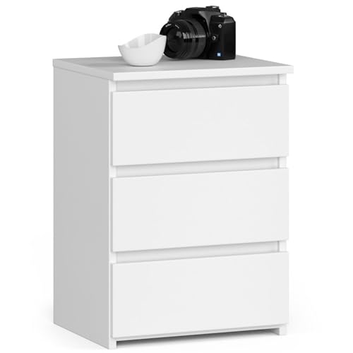 AKORD | Nachttisch Kommode CL-3 mit 3 Schubladen | für das Wohnzimmer Schlafzimmer Schrank Büro Arbeitszimmer | Modernes Funktionales Design | B40 x H57 x T35 cm, Gewicht 26 kg | Weiß von AKORD