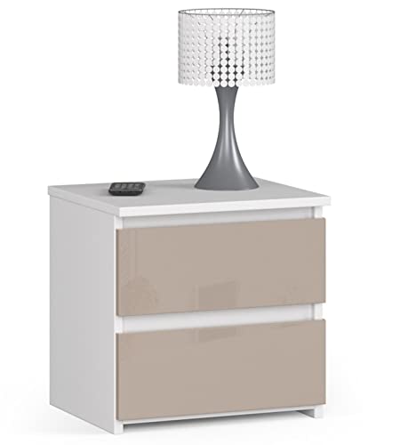 AKORD | Kommode Set 2 Schubladen Sideboard Mehrzweckschrank Schrank | Schreibtisch | ecktisch | Eck Schreibtisch für Home Office | Einfache Montage | 40x40x35 | Weiß & Cappuccino Glanz Front von AKORD
