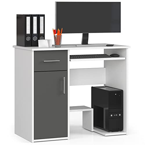 AKORD PC-Schreibtisch Jay mit Tastatur- und PC-Ablage | Office Desk | Computertisch | Bürotisch | B90 x H74 x T50 cm 29 kg | Weiß/Graphitgrau von AKORD