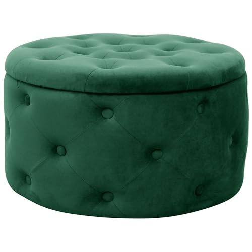 AKORD Pouf Alia gesteppter Velours mit Ablage 55 cm | Pouffe | Fußhocker | Ablage für kleine Gegenstände | Velours | Gesteppter Pouf | B55 x H30 x T55 cm | 8,10 kg | Flaschengrün/Flaschengrün von AKORD