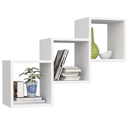 AKORD Regal Stern dreifach quadratisch 78 x 55 x 20 cm Hängeschrank für Bücher Blumen für Wohnzimmer Schlafzimmer funktionales Design laminierte Platte 16 mm Farbe weiß von AKORD