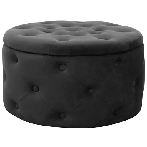 AKORD Pouf Alia gesteppter Velours mit Ablage 55 cm | Pouffe | Fußhocker | Ablage für kleine Gegenstände | Velours Gepolstert | Gesteppter Pouf | B55 x H30 x T55 cm | 8,10 kg | Schwarz/Schwarz von AKORD