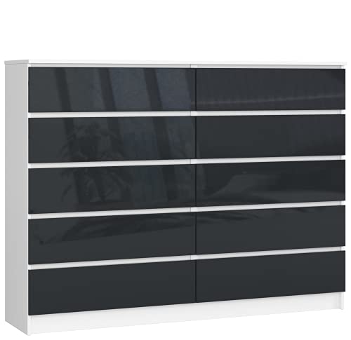 AKORD Schrank K 160cm 10 SCHUBLADEN Weiss/Graphit GLÄNZEND von AKORD