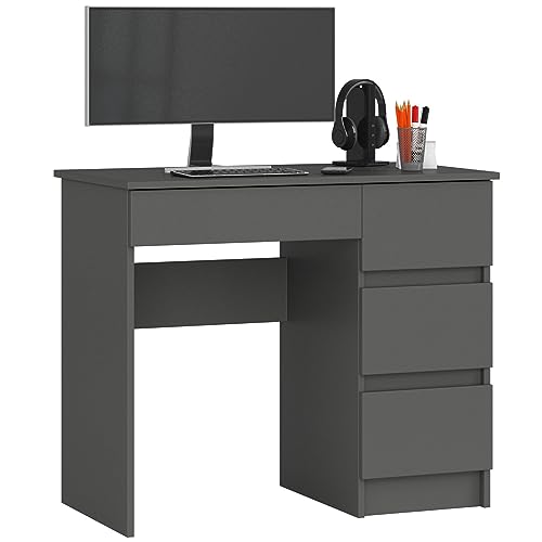 AKORD Schreibtisch | Bürotisch | 4 Schubladen Schreibtische | Hohe Qualität | Solide | Modernes Design | Für Zuhause | Für das Büro | Ergonomie | Für die Arbeit | Für das Studium | Graphitgrau von AKORD