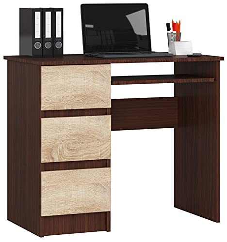AKORD Schreibtisch A6 90 cm | 3 Schubladen Links | Schreibtisch | Bürotisch | Computertisch | Arbeitstisch | Laptoptisch | Bürmöbel | B90 x H77 x T50 cm | Gewicht 29,95 kg | Wenge/Sonoma Eiche AKORD Schreibtisch A6 90 cm | 3 Schubladen Links | Schreibtisch | Bürotisch | Computertisch | Arbeitstisch | Laptoptisch | Bürmöbel | B90 x H77 x T50 cm | Gewicht 29,95 kg | Wenge/Sonoma Eiche von AKORD