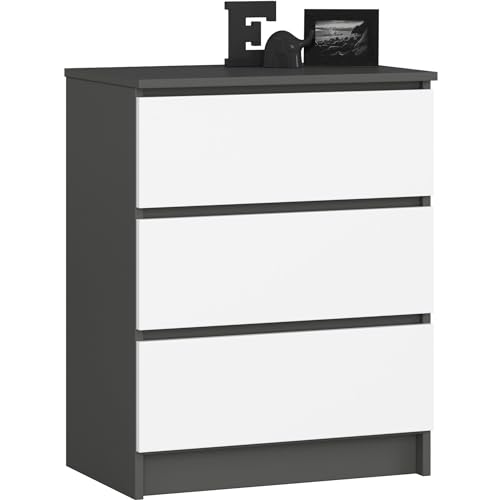 AKORD | Schubladenkommode | Nachttisch | Komodenschrank | Ideal für kleine Gegenstände | Rollcontainer | Laminatplatte | Langlebig | Elegantes Design | Graphitgrau | Weiß von AKORD