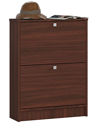 AKORD Schuhschrank mit 2 Schuhkippern | Schuhkipper | Schuhregal geschlossen | Schuhbank | Schuhaufbewahrung | B60 x H80 x T20 cm, Gewicht 21 kg | Farbe Wenge von AKORD