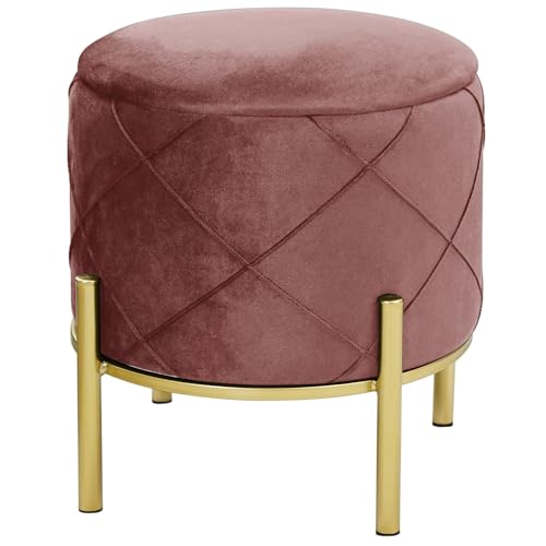 AKORD Sitzhocker Savana gesteppter Velours mit Ablage 37 cm | | Fußhocker | Ablage für kleine Gegenstände | Gepolstert | Gesteppter Deko-Pouf | Metallbeine | B37 x H40 x T | 4,60 kg | Rosa/Rosa von AKORD