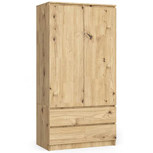 AKORD Zweitüriger Kleiderschrank S 90 cm 2 Schubladen mit Regalen und Einer Kleiderstange für EIN Schlafzimmer Kleiderschränke | Laminierte Platte 16 mm | Farbe: Kunsthandwerkliche Eiche AKORD Zweitüriger Kleiderschrank S 90 cm 2 Schubladen mit Regalen und Einer Kleiderstange für EIN Schlafzimmer Kleiderschränke | Laminierte Platte 16 mm | Farbe: Kunsthandwerkliche Eiche von AKORD