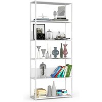 Akord - Bücherregal Metallregal mit Ebenen aus Holzwerkstoff Weiß Breite 80 cm 6 Ebenen B80 x H192 x T32 cm von AKORD