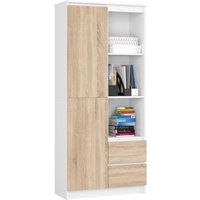 Büroregal AKORD R11 mit verschließbaren Tür Weiß 80 cm 2 Türen 2 Schubladen 7 Ebenen Front Sonoma-Eiche B80 x H180 x T35 cm Büroregal AKORD R11 mit verschließbaren Tür Weiß 80 cm 2 Türen 2 Schubladen 7 Ebenen Front Sonoma-Eiche B80 x H180 x T35 cm von AKORD