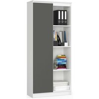 Büroregal Akord R80 mit verschließbaren Tür Weiß 80 cm Tür 8 Ebenen Front Graphitgrau B80 x H180 x T35 cm von AKORD
