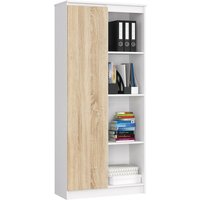 Büroregal Akord R80 mit verschließbaren Tür Weiß 80 cm Tür 8 Ebenen Front Sonoma-Eiche B80 x H180 x T35 cm Büroregal Akord R80 mit verschließbaren Tür Weiß 80 cm Tür 8 Ebenen Front Sonoma-Eiche B80 x H180 x T35 cm von AKORD