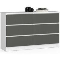 Kommode Akord K120 Weiß 120 cm 6 Schubladen Front Graphitgrau B120 x H77 x T40 cm von AKORD