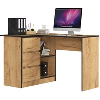 Akord - Eck-Schreibtisch B16 links in der Farbe Eiche Craft mit 3 Schubladen und 2 Ablagen B124 x H77 x T85 cm von AKORD