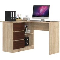 Eck-Schreibtisch B-16 mit 3 Schubladen und 2 Ablagen | Schreibtisch | ecktisch | Eck Schreibtisch für Home Office | Einfache Montage | B124 x H77 x von AKORD