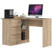 Akord - Eck-Schreibtisch B16 links in der Farbe Sonoma-Eiche mit 3 Schubladen und 2 Ablagen B124 x H77 x T85 cm von AKORD
