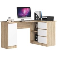 Eck-Schreibtisch B-20 mit 3 Schubladen, 2 Ablagen und einem Regalfach mit Tür | ecktisch | Eck Schreibtisch für Home Office | Einfache Montage | B155 von AKORD
