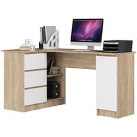 Eck-Schreibtisch B-20 mit 3 Schubladen, 2 Ablagen und einem Regalfach mit Tür | ecktisch | Eck Schreibtisch für Home Office | Einfache Montage | B155 von AKORD