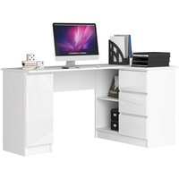 Eck-Schreibtisch B-20 mit 3 Schubladen, 2 Ablagen und einem Regalfach mit Tür | ecktisch | Eck Schreibtisch für Home Office | Einfache Montage | B155 von AKORD