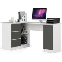 Eck-Schreibtisch Akord B20 links in der Farbe Weiß mit 3 Schubladen Front Graphitgrau und 4 Ablagen B155 x H77 x T85 cm von AKORD
