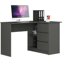 Eck-Schreibtisch AKORD B16 rechts in der Farbe Graphitgrau mit 3 Schubladen und 2 Ablagen B124 x H77 x T85 cm von AKORD