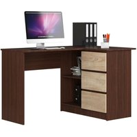 Eckschreibtisch mit Regal und 3 Schubladen| Schreibtisch | ecktisch | Eck Schreibtisch für Home Office | Einfache Montage | Weiss Rechts Wenge / von AKORD