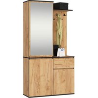 Akord - Eingangsmöbel-Set entro mit Kleiderschrank und Spiegel Eiche Craft 3 Türen 1 Schublade 7 Einlegeböden 95x35x183 cm von AKORD