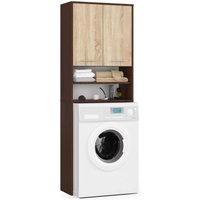 Waschmaschinenschrank akord fin Badschrank Wenge 64 cm breit 2 Türen 4 Ebenen Front Sonoma-Eiche B64 x H180 x T30 cm von ABAMIHOME
