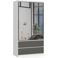 Kleiderschrank AKORD S90 mit Spiegel Weiß 90 cm 2 Türen 2 Schubladen 4 Ebenen Front Graphitgrau B90 x H180 x T51 cm von AKORD