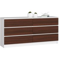 Kommode K-160 mit 6 (2 x 3) Schubladen | für das Wohnzimmer Schlafzimmer Schrank Büro Arbeitszimmer | Modernes Funktionales Design | B160 x H77 x T40 von AKORD