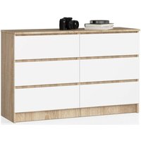 Akord - Kommode K120 Sonoma-Eiche 120 cm 6 Schubladen Front Weiß B120 x H77 x T40 cm von AKORD