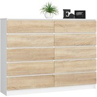 Akord - Kommode K160 Weiß 160 cm 10 Schubladen Front Sonoma-Eiche B160 x H121 x T40 cm von AKORD
