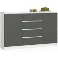Kommode Akord K160 Weiß 160 cm 2 Türen 4 Schubladen 4 Ebenen Front Graphitgrau B160 x H99 x T40 cm Kommode Akord K160 Weiß 160 cm 2 Türen 4 Schubladen 4 Ebenen Front Graphitgrau B160 x H99 x T40 cm von AKORD